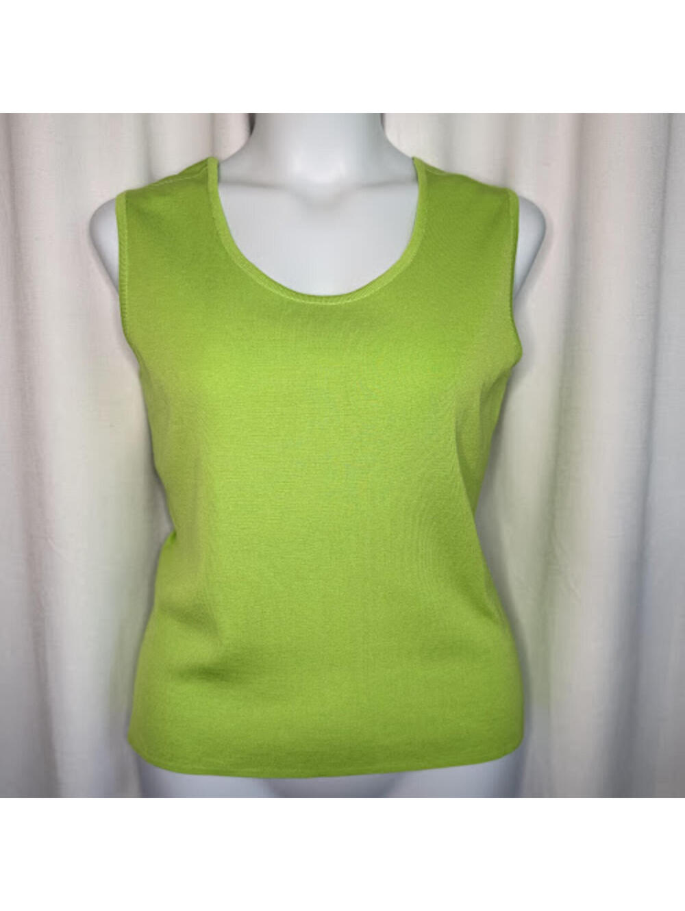 Ming Wang L Neon Lime Green Scoop Neck Knit Tank Top Shell Wardrobe Basic Staple